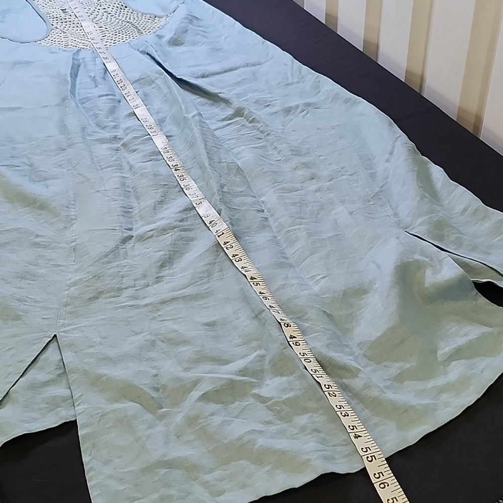 Maurizio Womens Light Blue Linen and Leather Maxi Dress Size Large Racerback - Picture 8 of 9